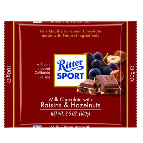 Ritter Sport Raisins & Hazelnut Milk Chocolate Candy Bar