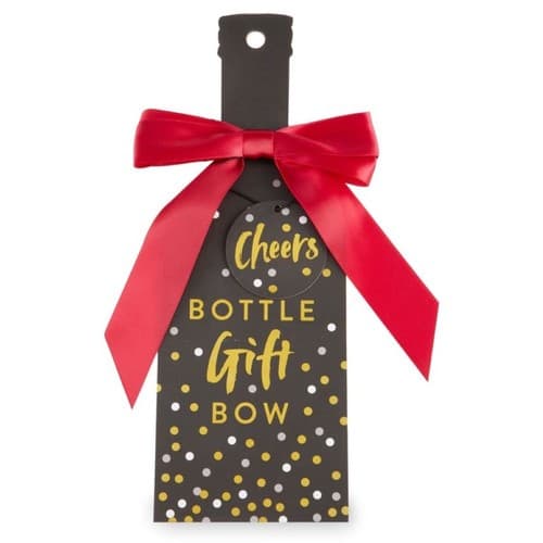 Red Satin Bow With Gift Tag For Bottle