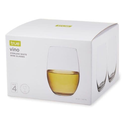 True Wine Glasses • White Stemless 18 oz Set 4