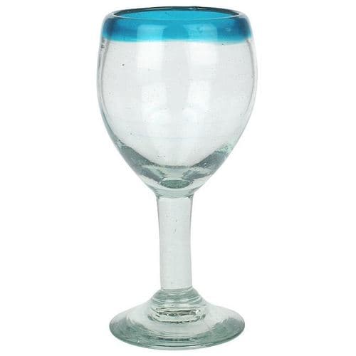Mexican Bubble Glass • Goblet Aqua Rim
