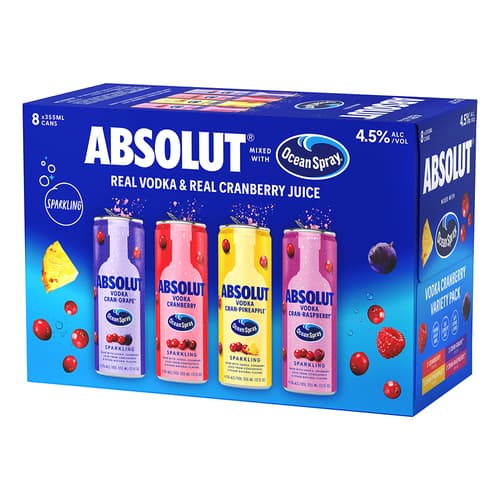 Absolut + Ocean Spray Cocktails Variety Pack 8pk