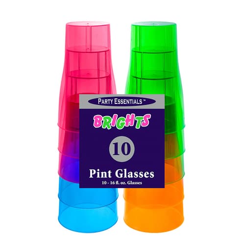 Party Essentials Neon Brights Plastic 16 oz Pint Glasses