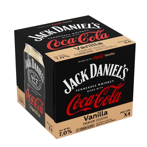 Jack Daniels Cocktails • Jack & Vanilla Coke 4pk-12oz